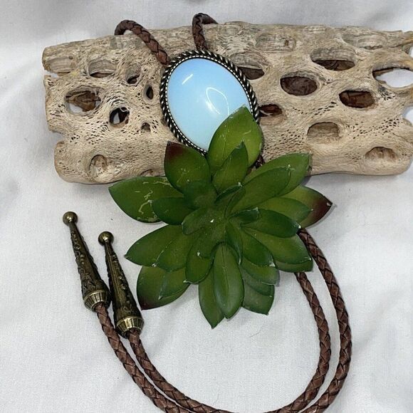 BRONZE Large Faux Opal Wedding Formal Groom Dad Son Western Southwest Bolo tie - Picture 6 of 16